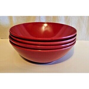 Lot of 4 RED 6-7/8”x 2-3/8” Melamine Cereal- Soup Bowls: Durable • Deep Red VTG